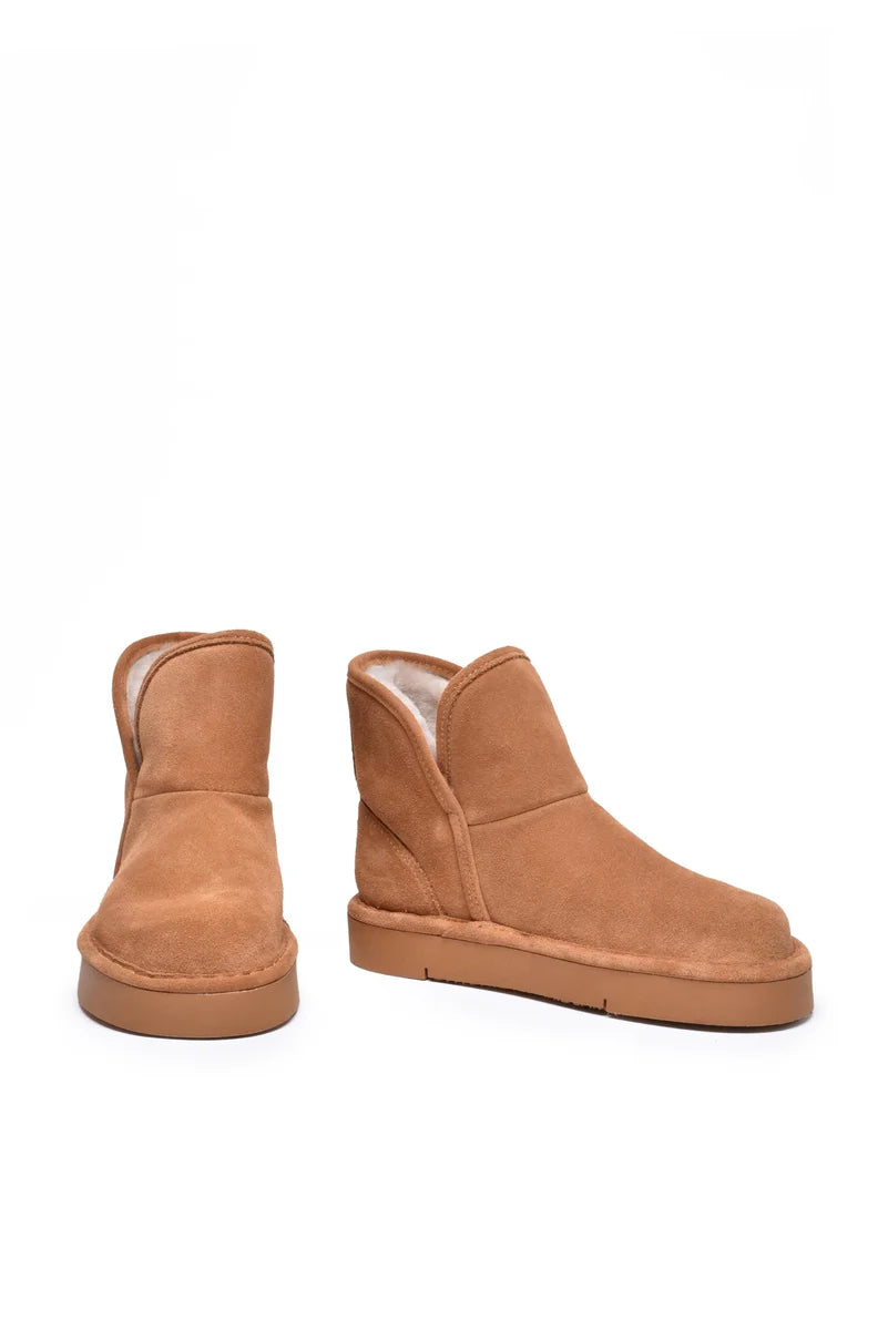 Suede Ankle Boot with Plush - Beige