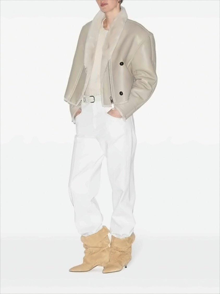 Cropped Lambskin Coat with Plush Shearling Collar