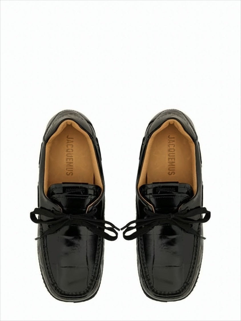 Glossy Black Leather Loafers With Bow Detail