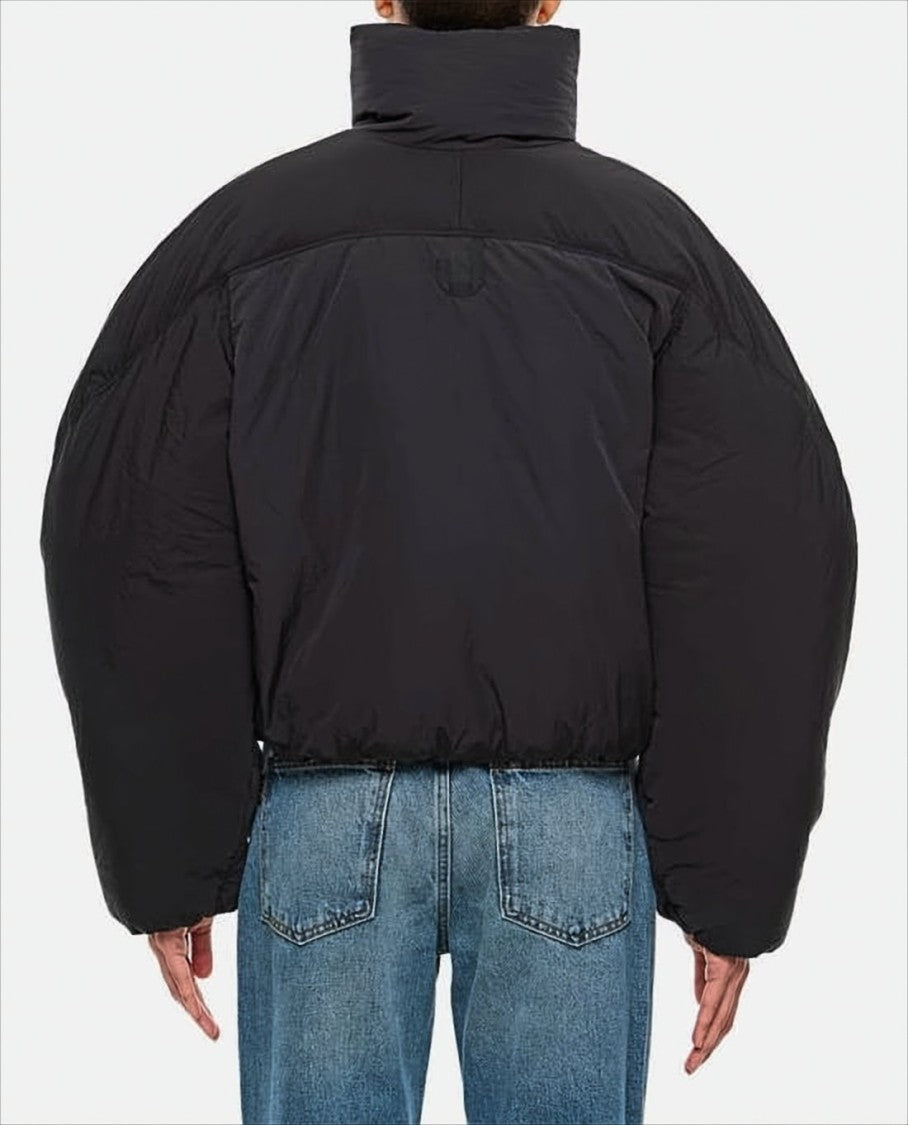Cropped Black Puffer Jacket with Oversized Sleeves
