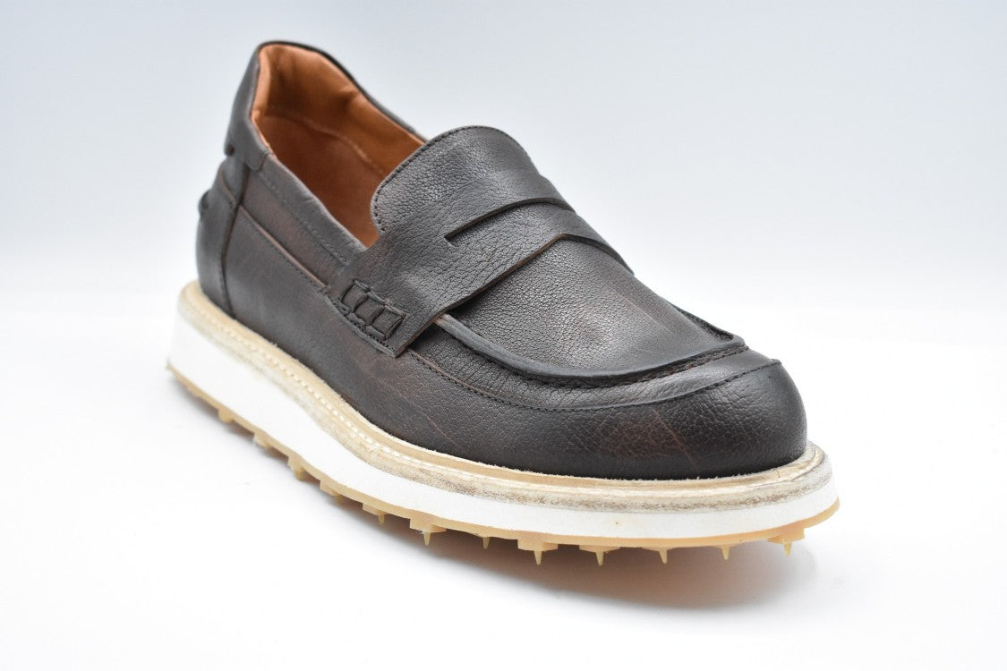 Beige Moccasin Shoes With Penny Strap Design