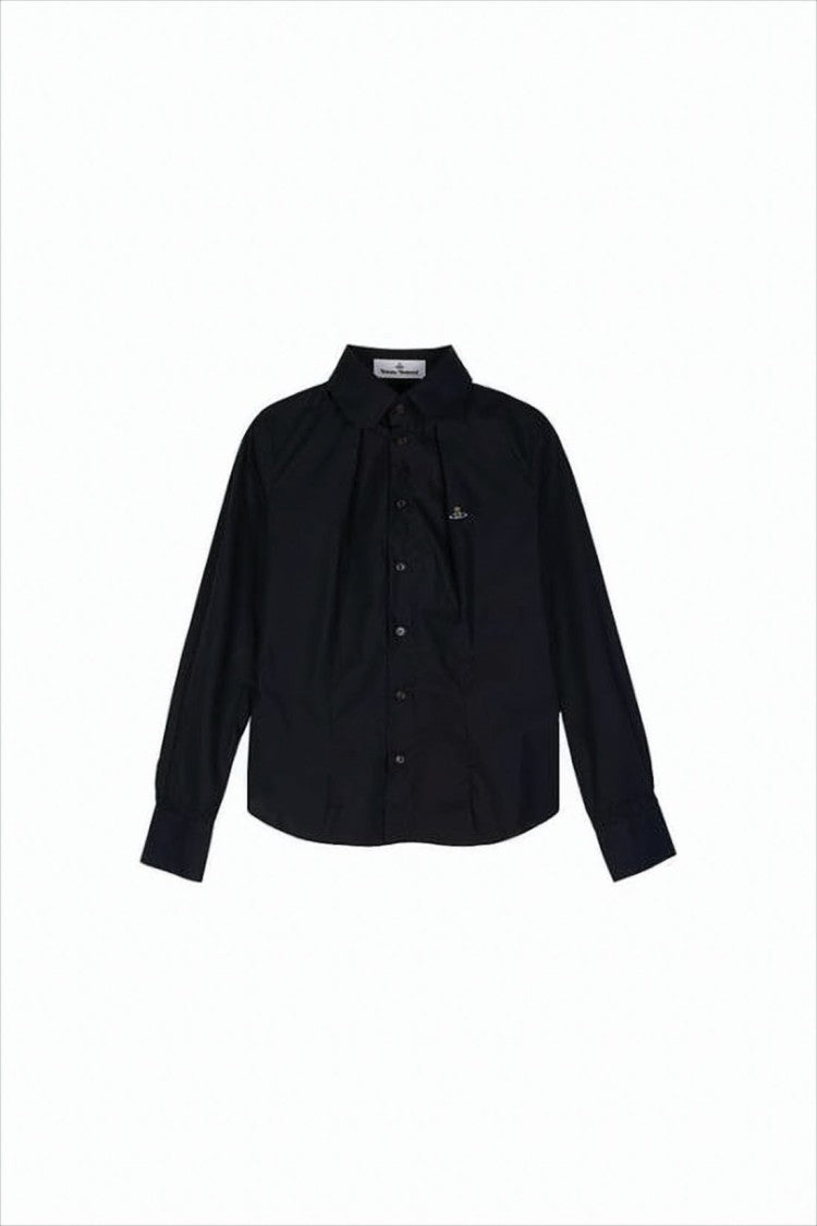 Button-Down Black Shirt with Embroidered Logo
