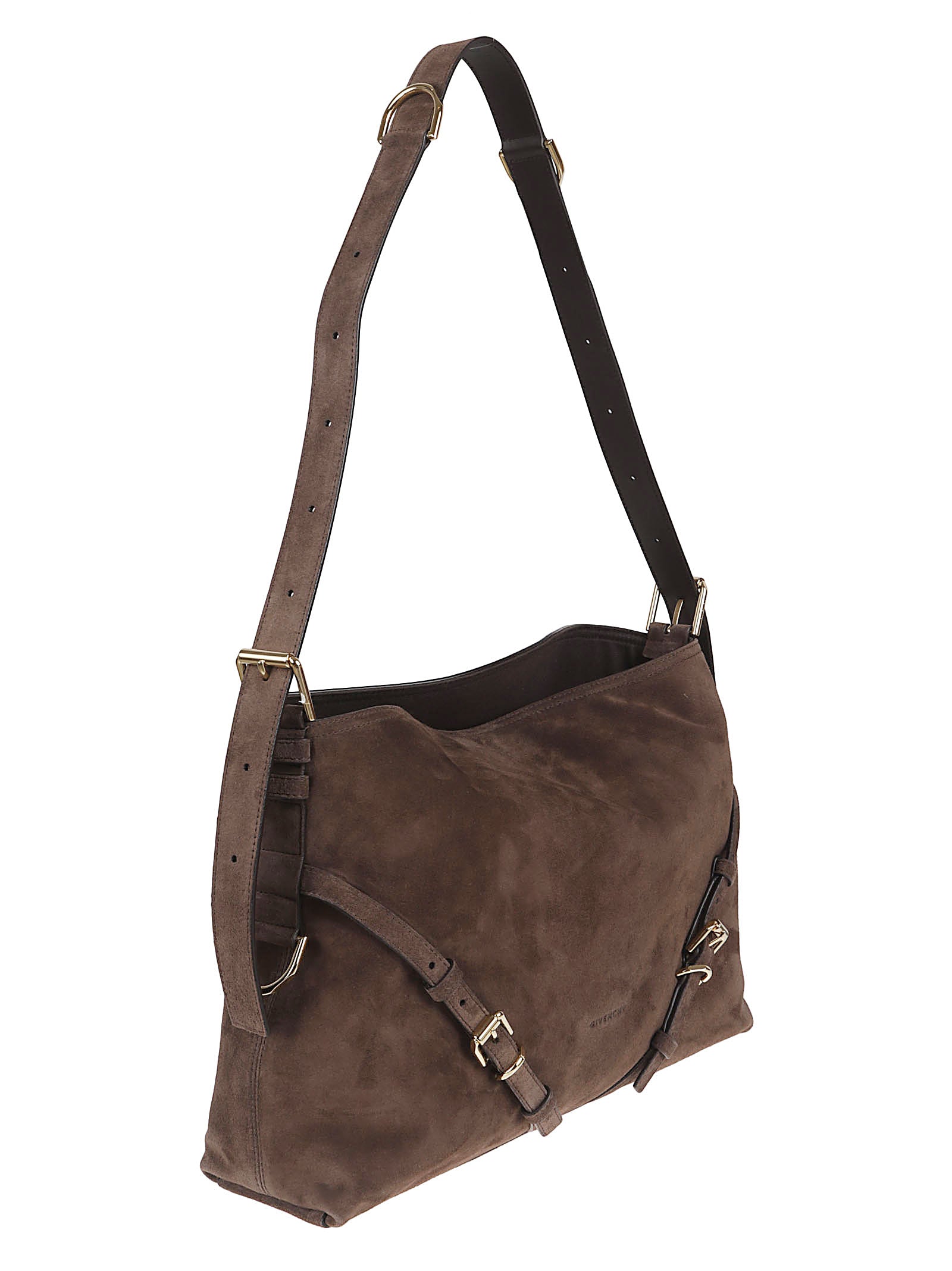 Medium Suede Calf Leather Shoulder Bag with V-Shaped Silhouette