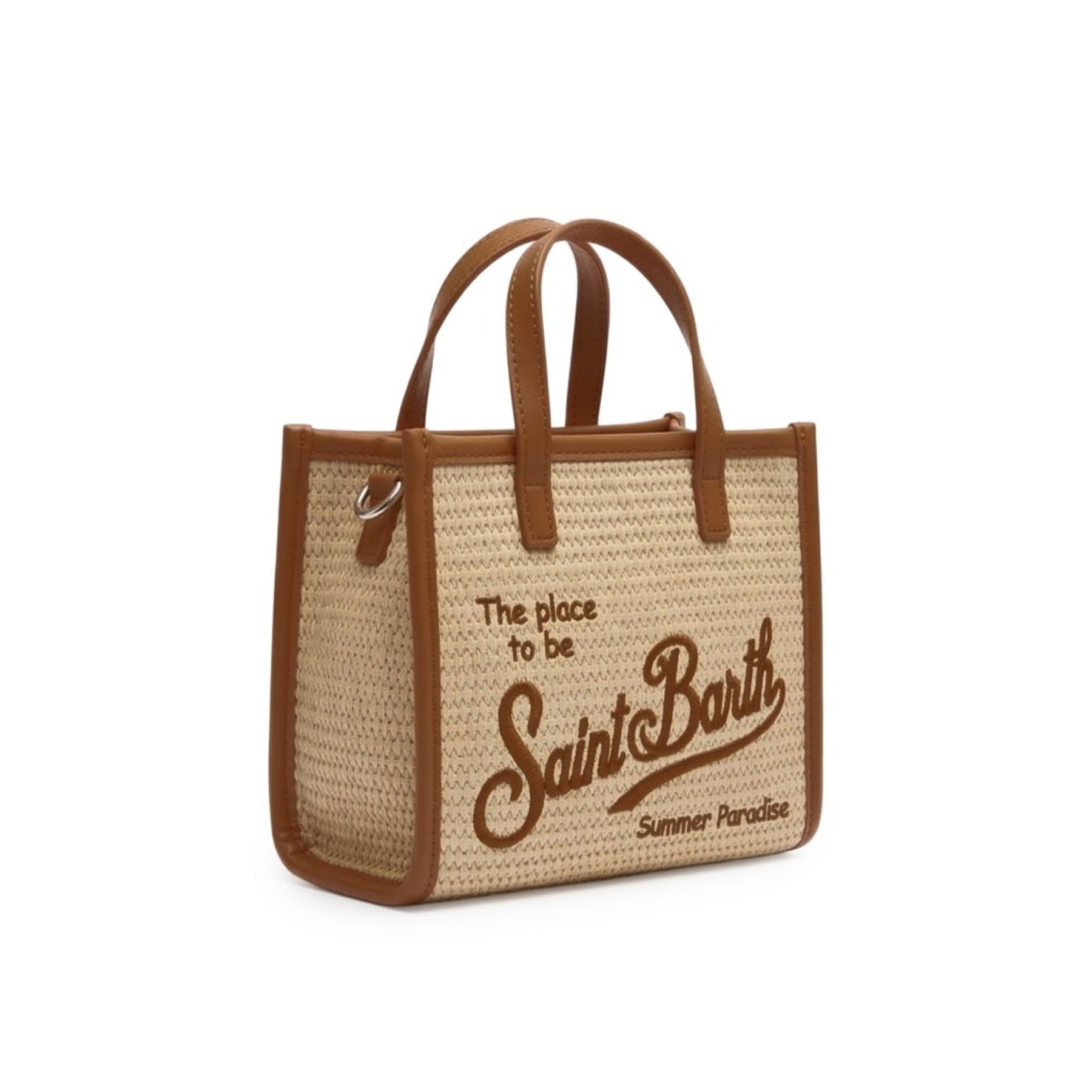Rectangular Woven Tote Bag with Leather Trim