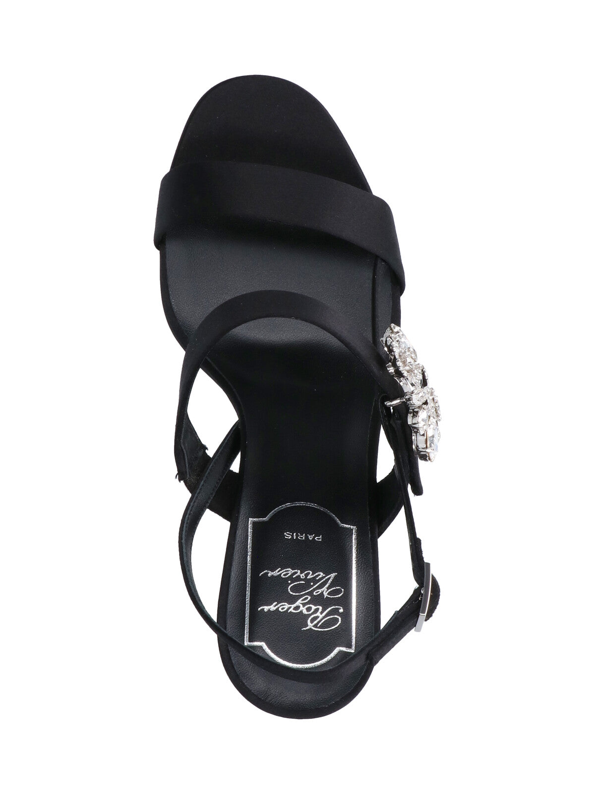 Black Efflorescence Crystal Satin Open-Toe Sandals
