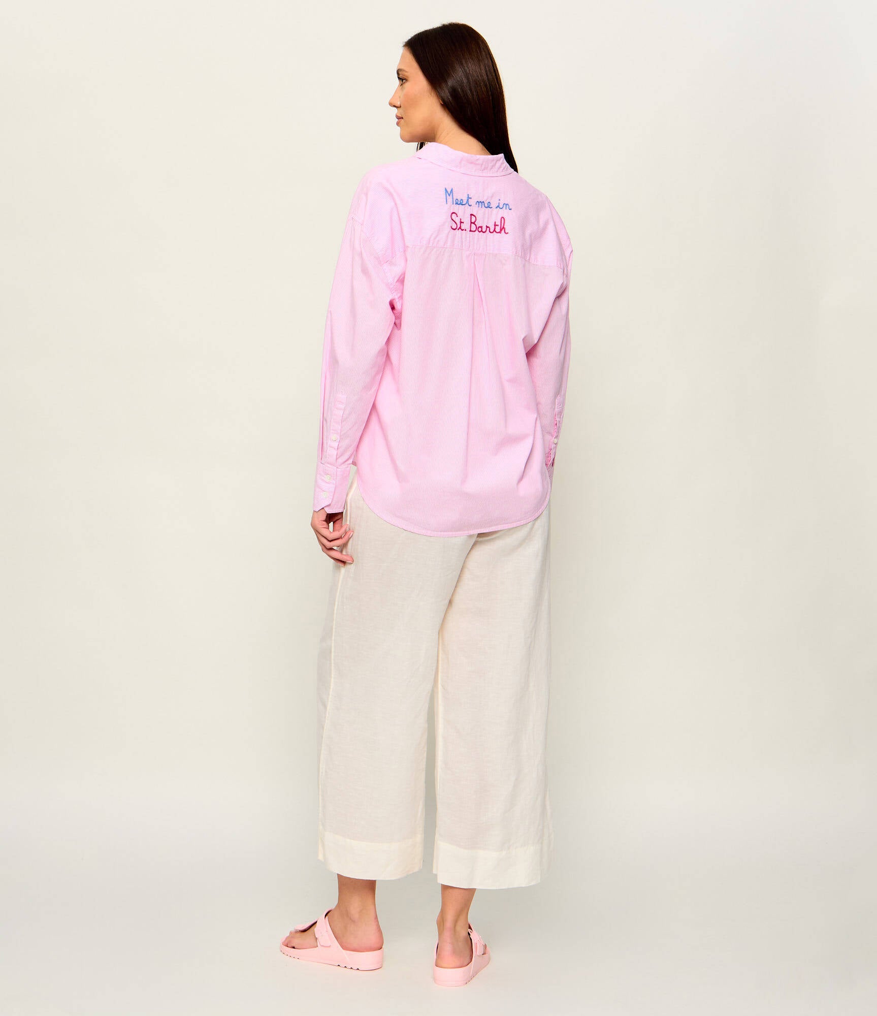 Relaxed Fit Long Sleeve Shirt with Vertical Stripe Pattern