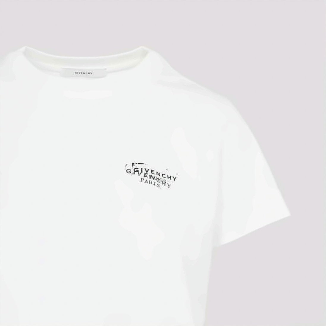 Short-Sleeved Crew Neck T-Shirt with Distressed Logo Prints