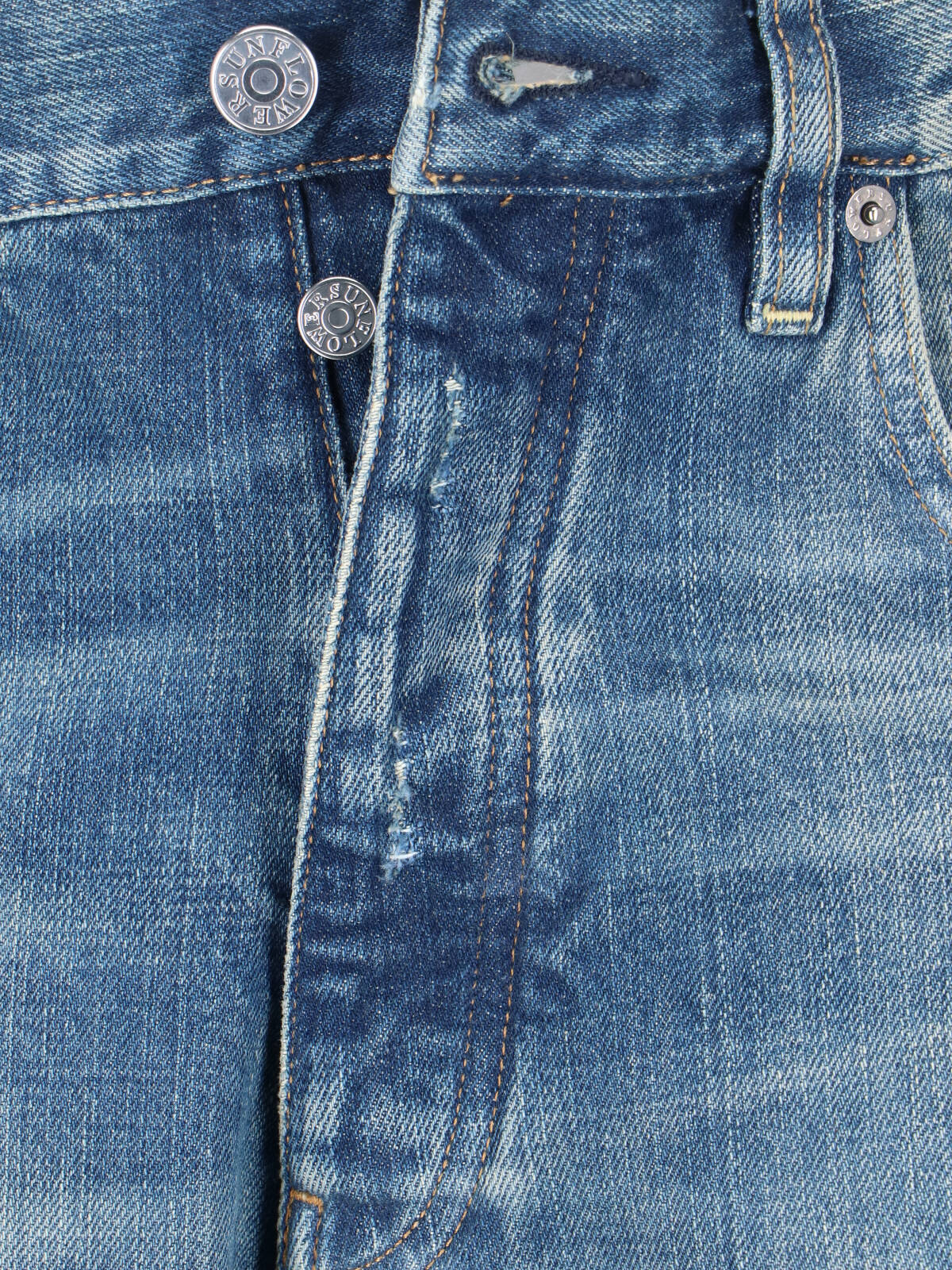 Blue Twist Wide-Leg Distressed Jeans