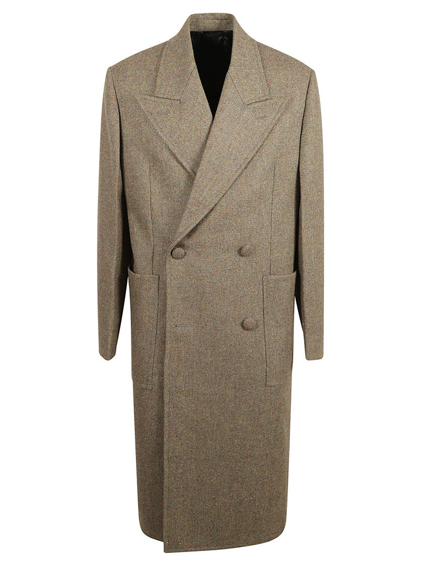 Double-Breasted Tailored Coat With Herringbone Pattern