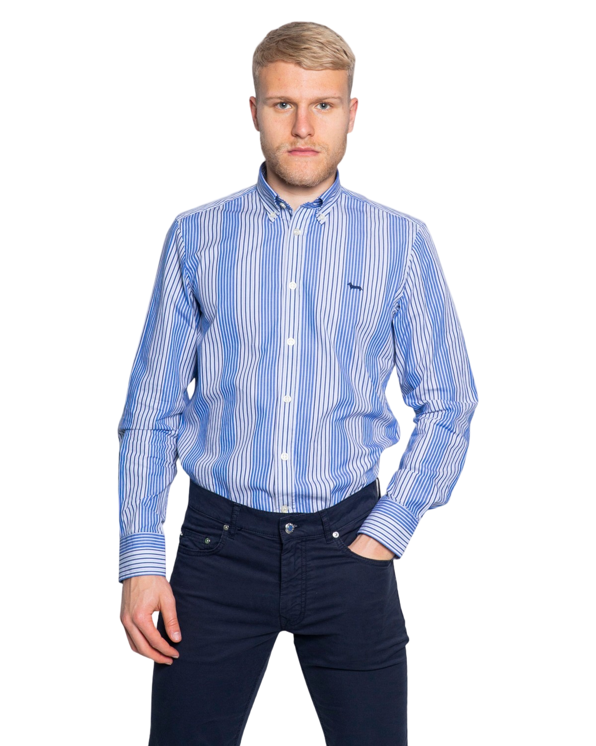 Button-Down Cotton Shirt With Vertical Stripes