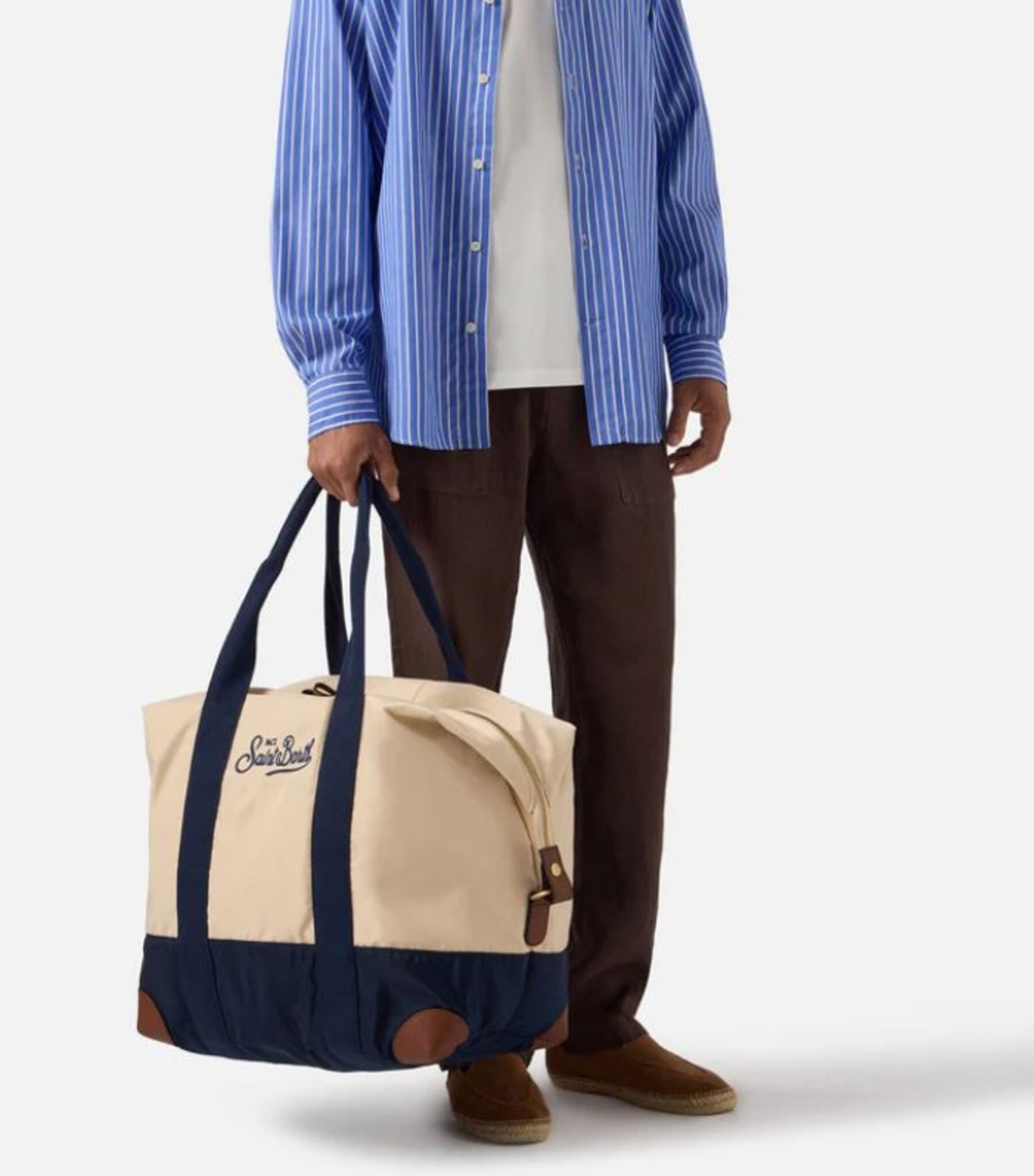 Two-Tone Tote Bag with Zip Closure