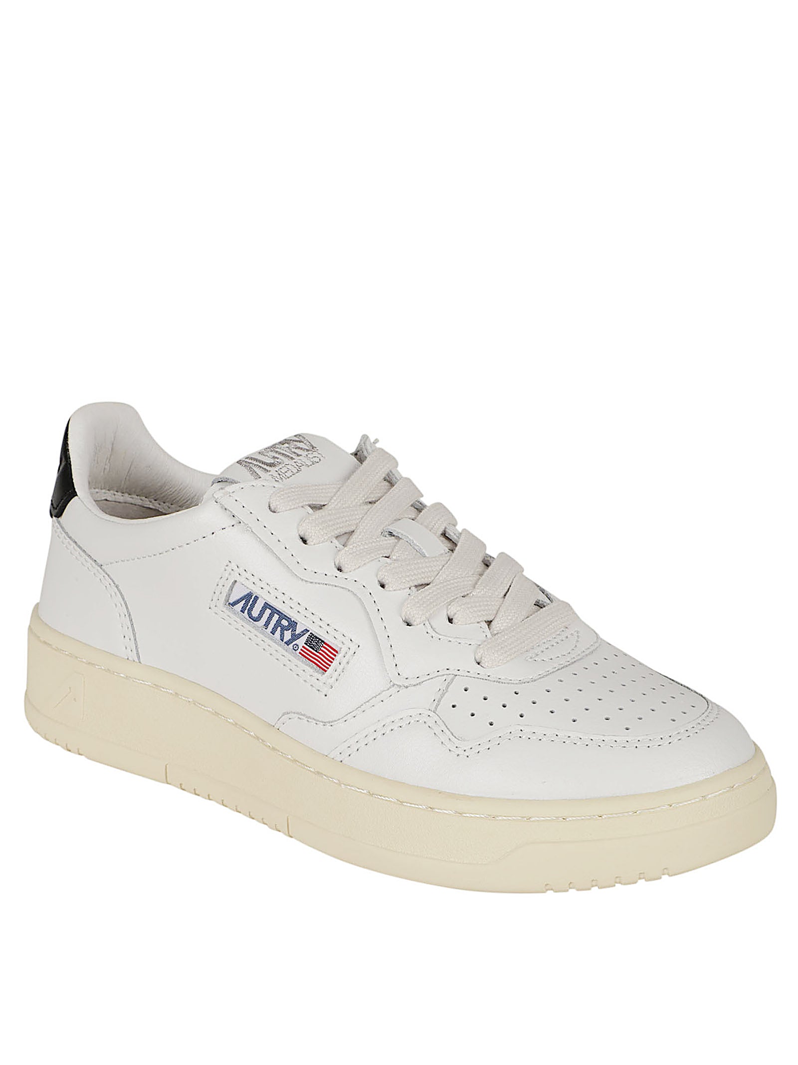 White Leather Low-Top Sneakers with Perforated Detailing