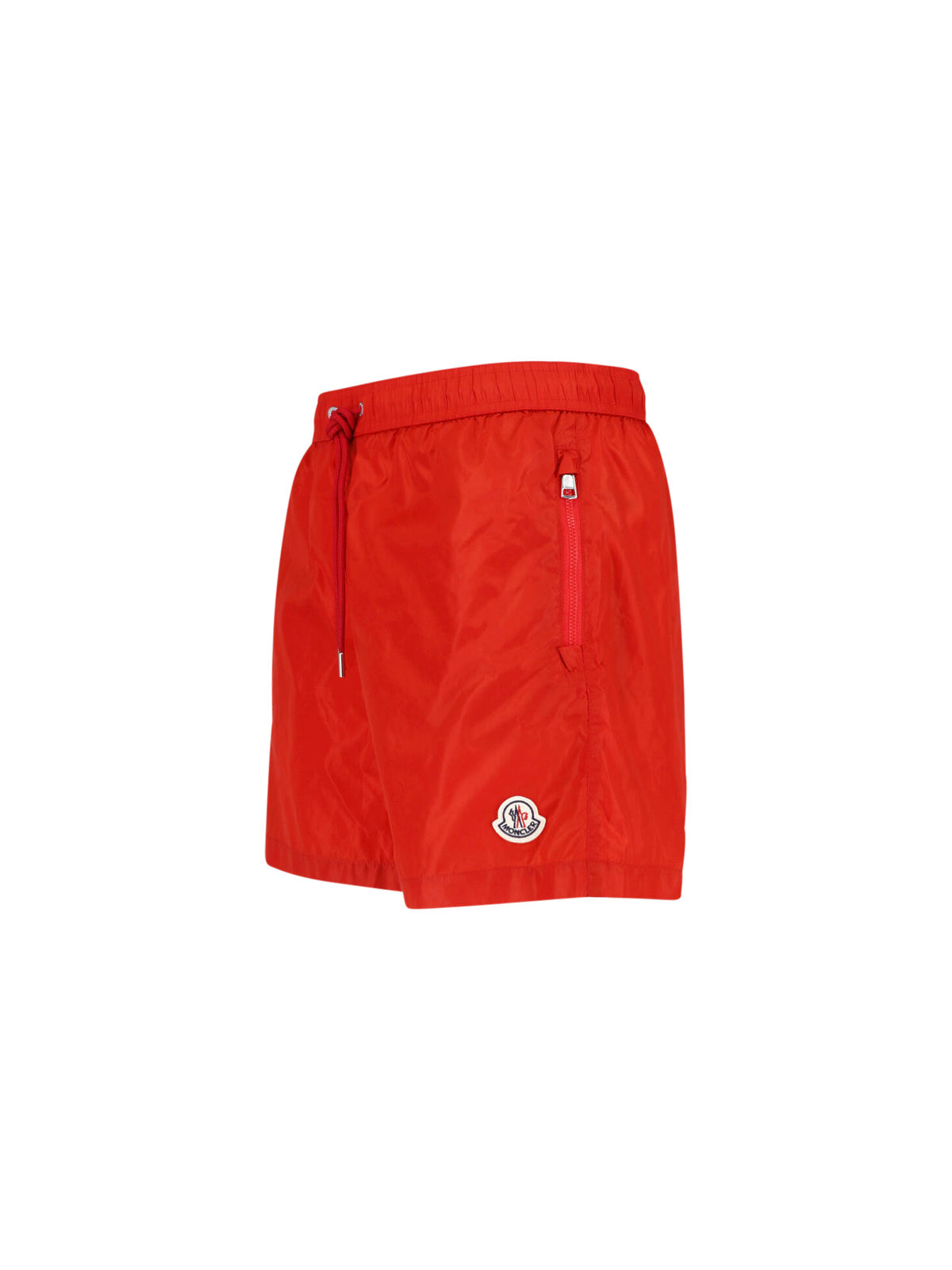 Red Nylon Mid-Rise Zippered Shorts