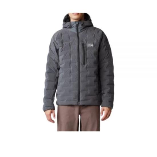 Quilted Grey Down Padded Jacket With Hood And Logo