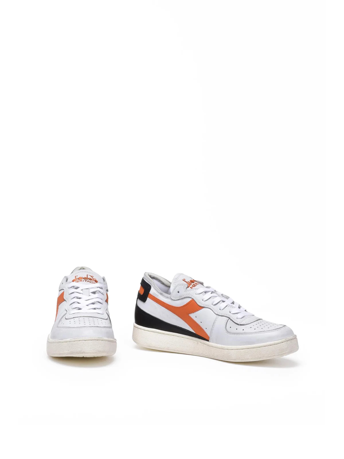 Grey Orange Leather Basket Row Sneakers