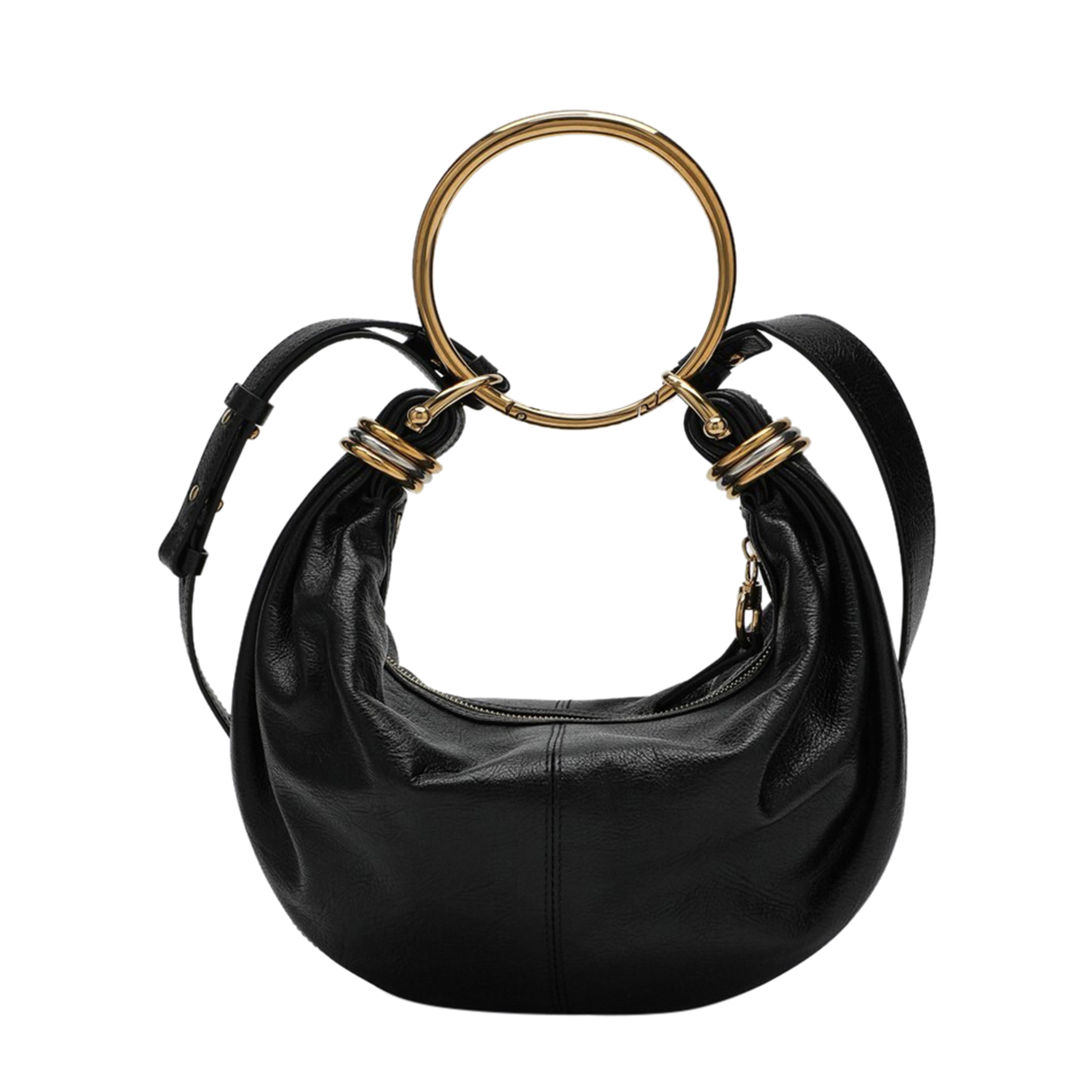 Crescent-Shaped Black Calf Leather Bracelet Bag