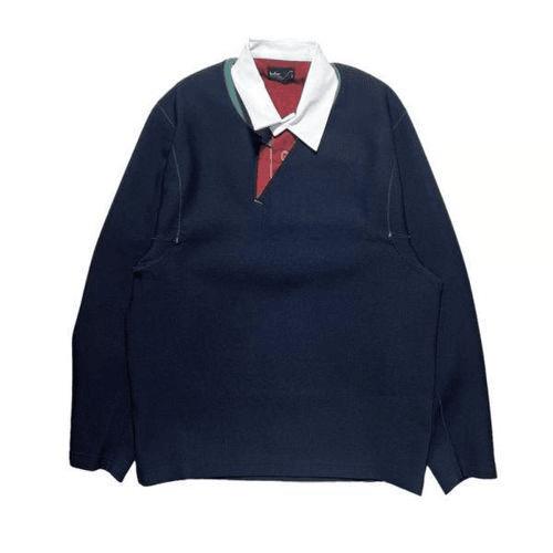 Layered Design Polo Shirt with Contrasting Collar