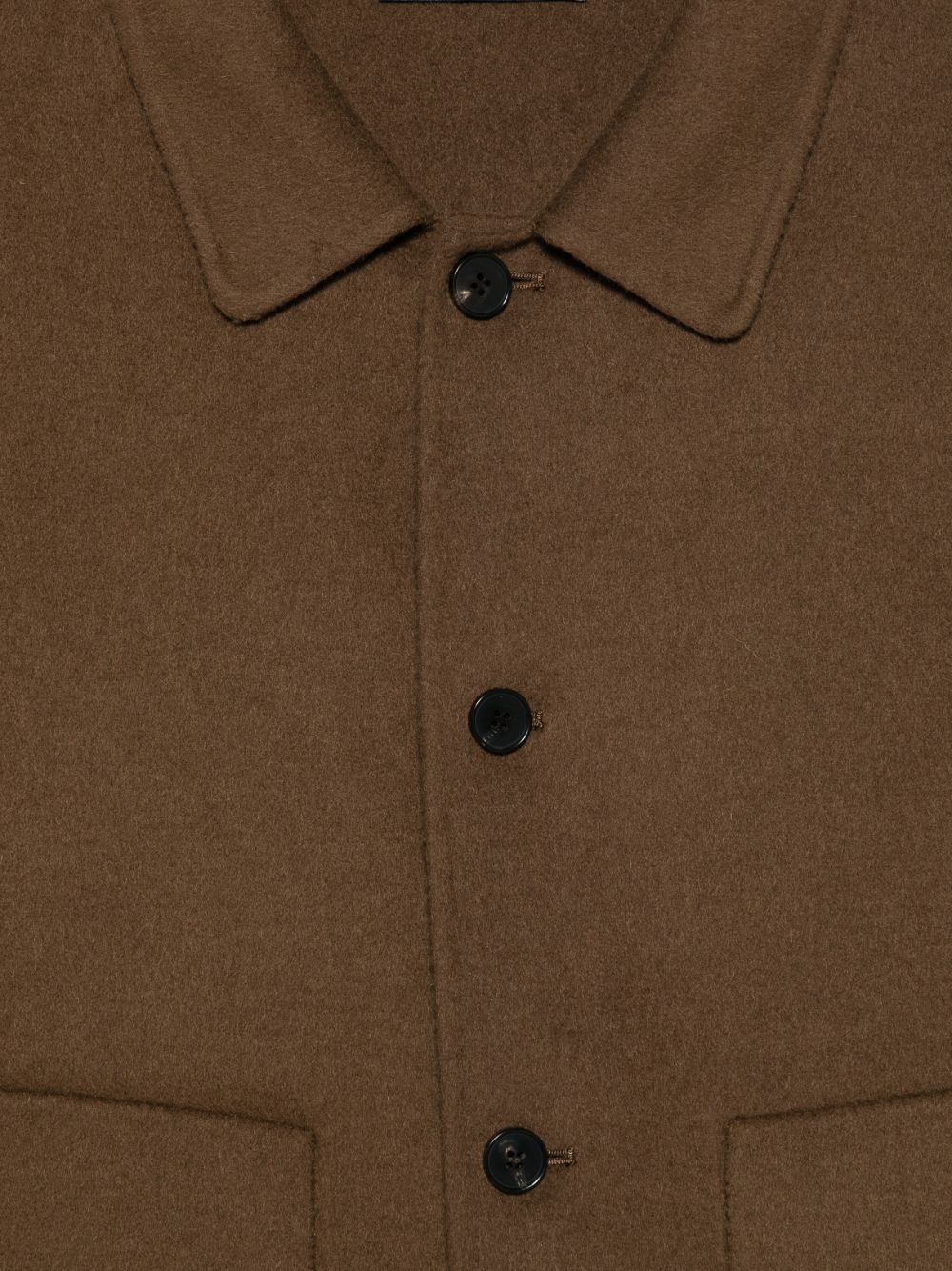 Brown Double Wool Jacket With Patch Pockets