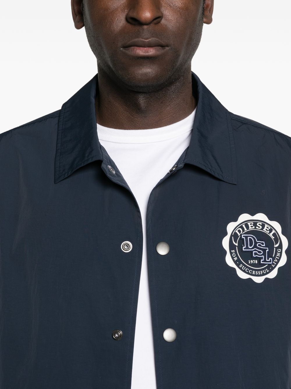 Blue Button-Up Jacket With Patch Logo