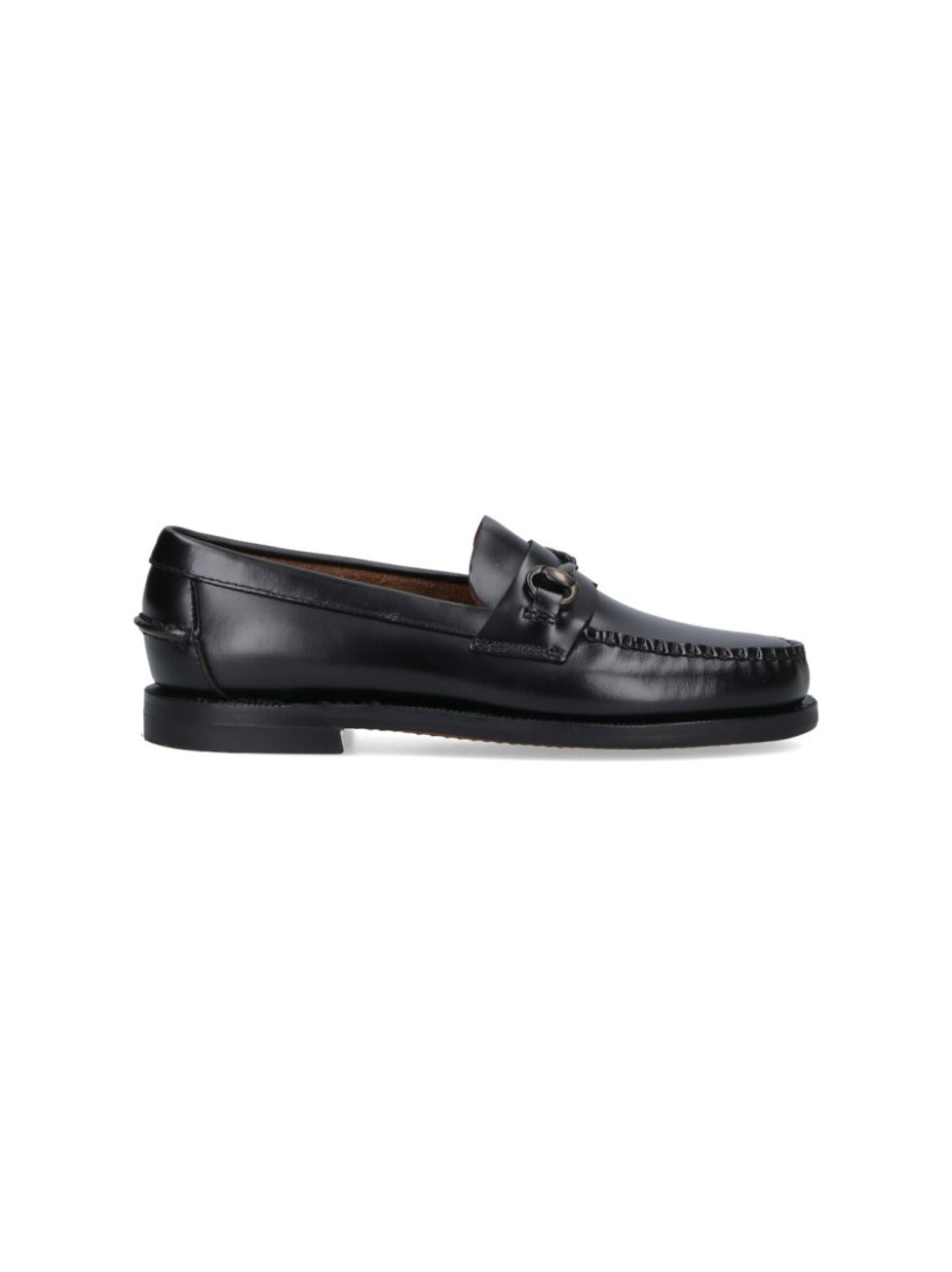 Moccasin-Style Black Leather Flats