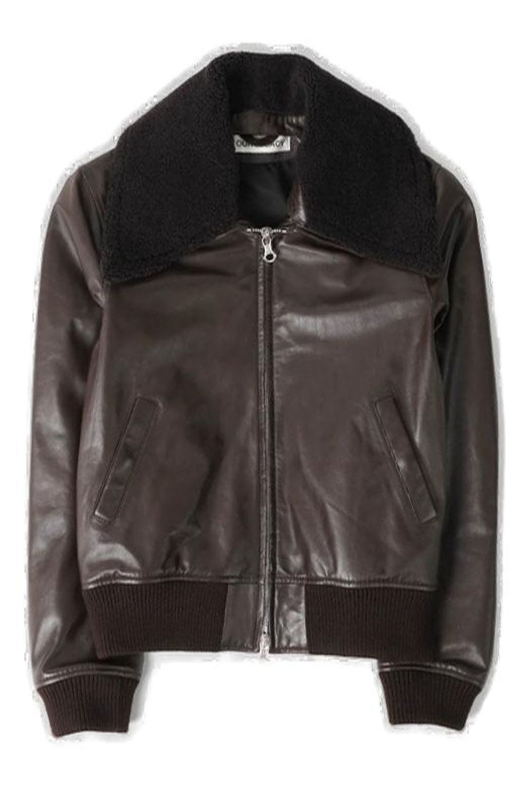 Textured Shearling-Collared Calf Leather Jacket