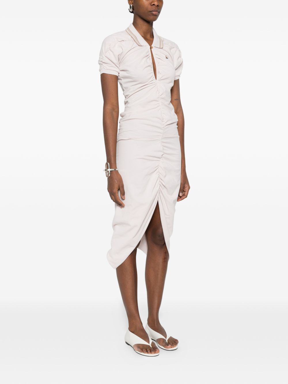 Fitted Midi Dress With Ruched Detailing And Polo Collar