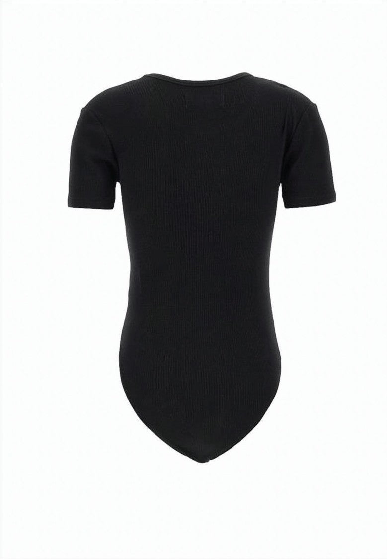 Fitted Ribbed Bodysuit with Minimalist Design and Emblem