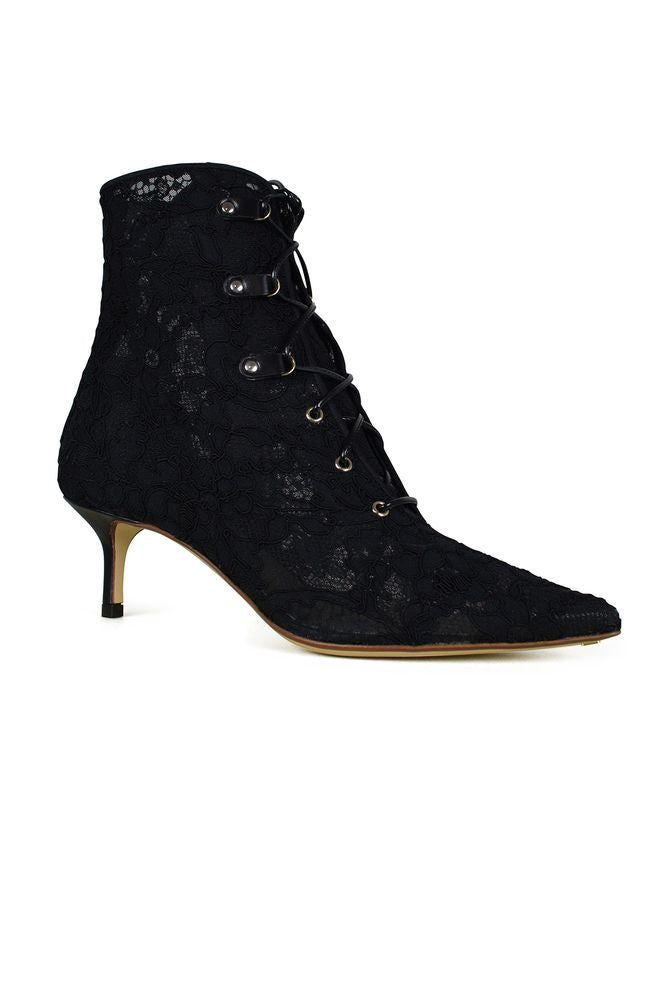 Lace Ankle Boots With Central Lace Fasteners