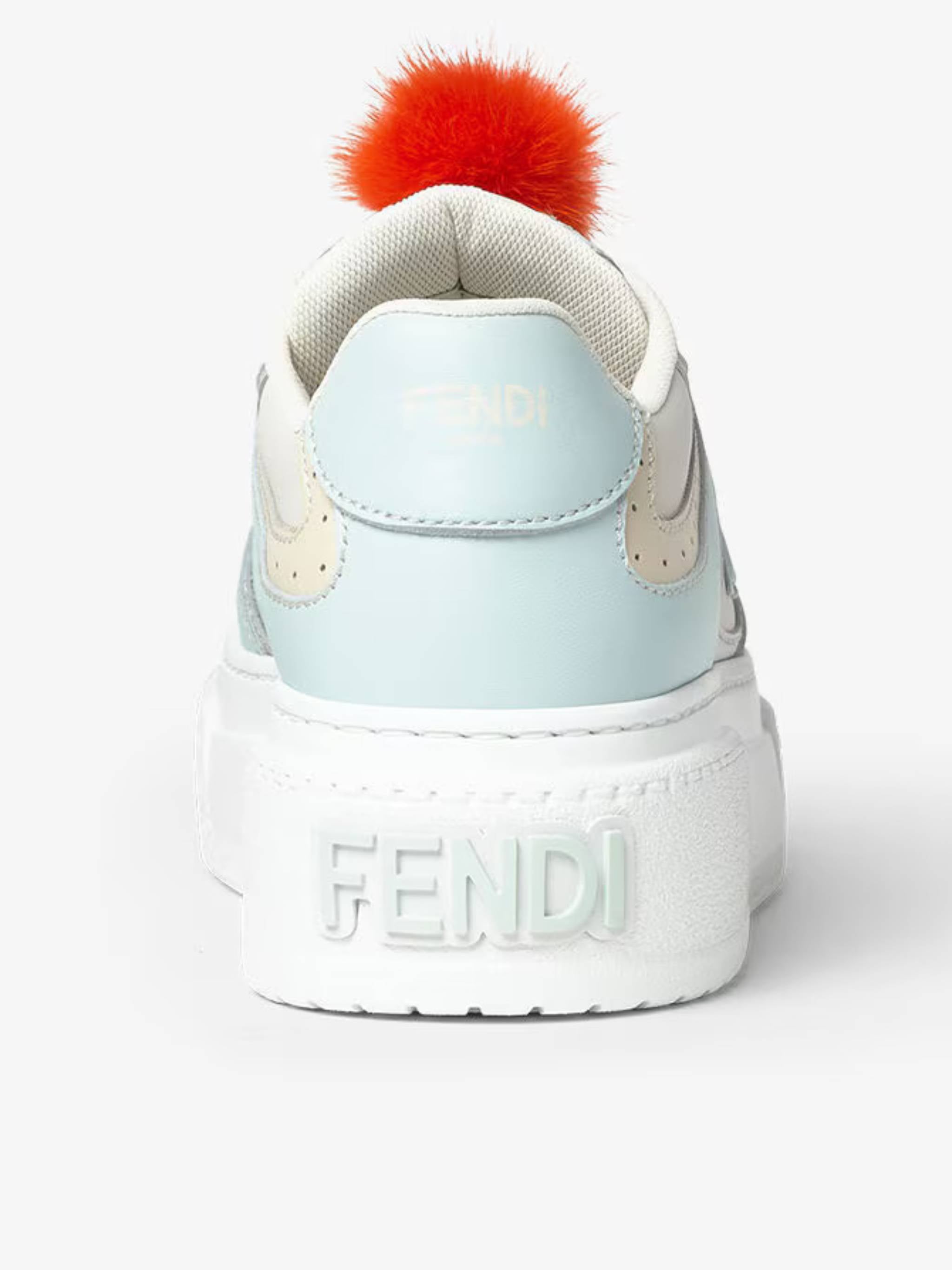 Pastel Blue and Cream Leather Sneakers with Detachable Accessories