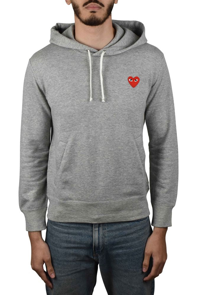 Grey Cotton Hoodie With Embroidered Heart Detail
