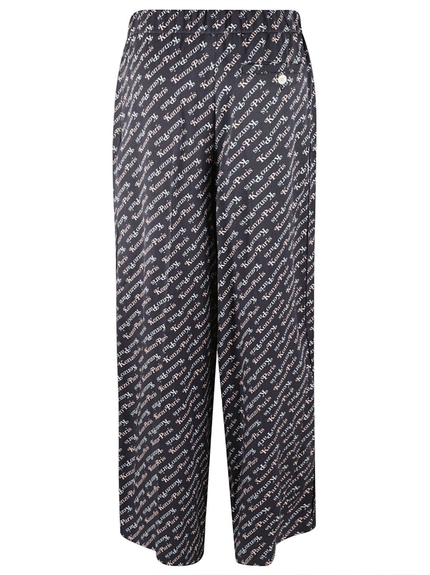 Wide Leg Trousers With All-Over Logo Print