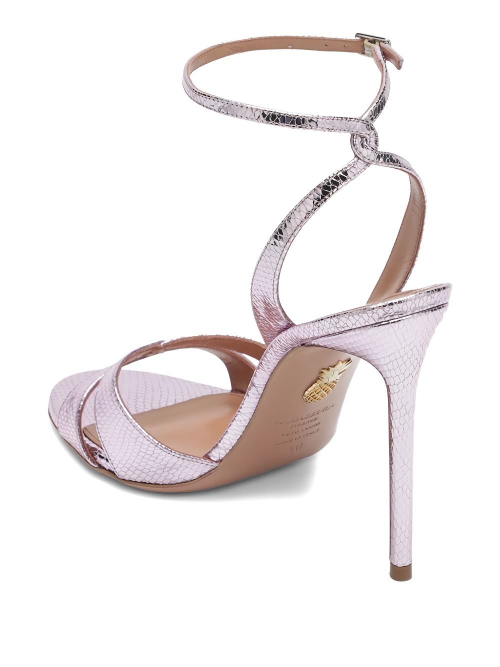 Metallic Snakeskin High-Heeled Sandals With Crisscrossing Straps