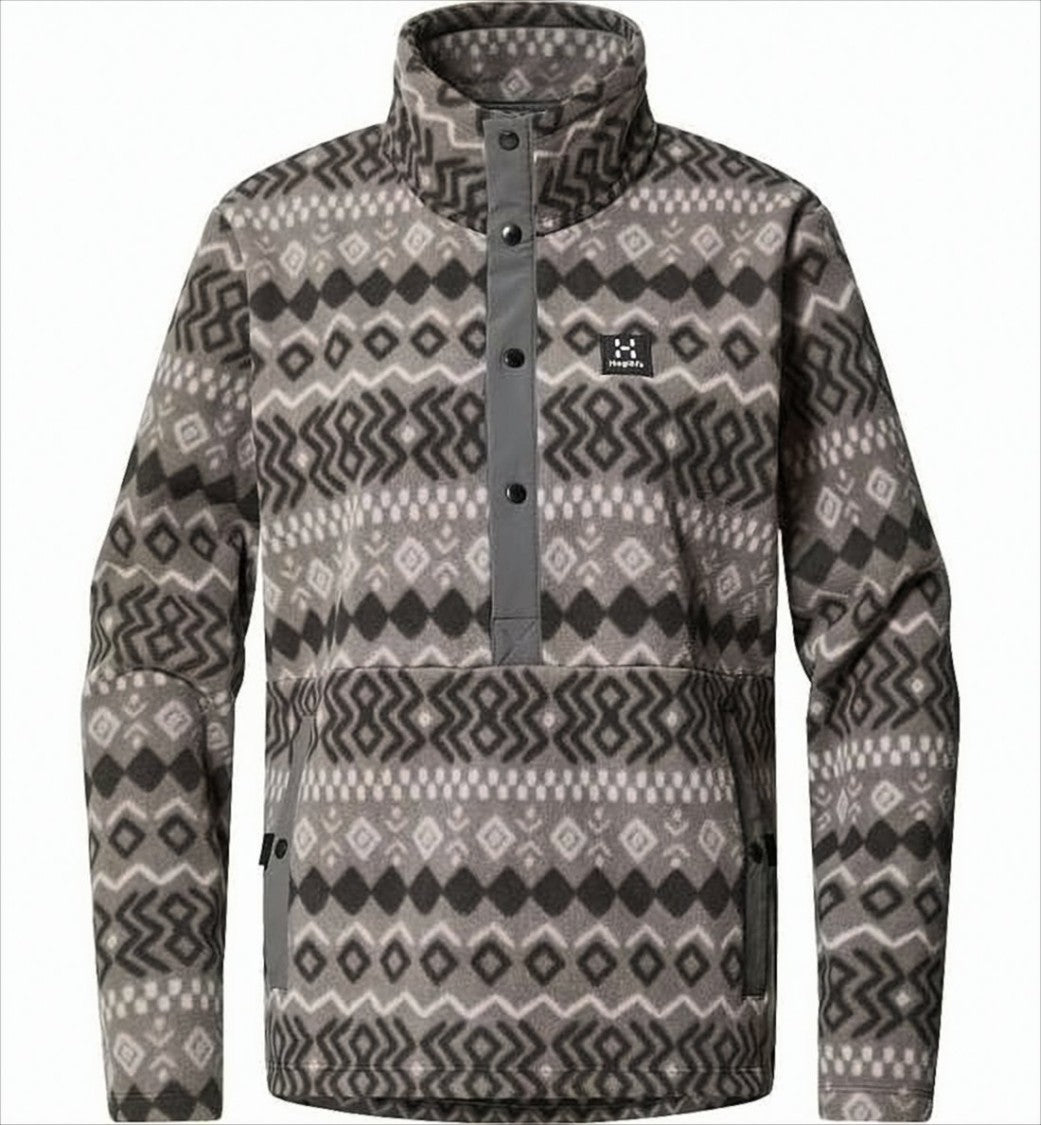 Geometric Pattern Long-Sleeve Pullover with High Collar