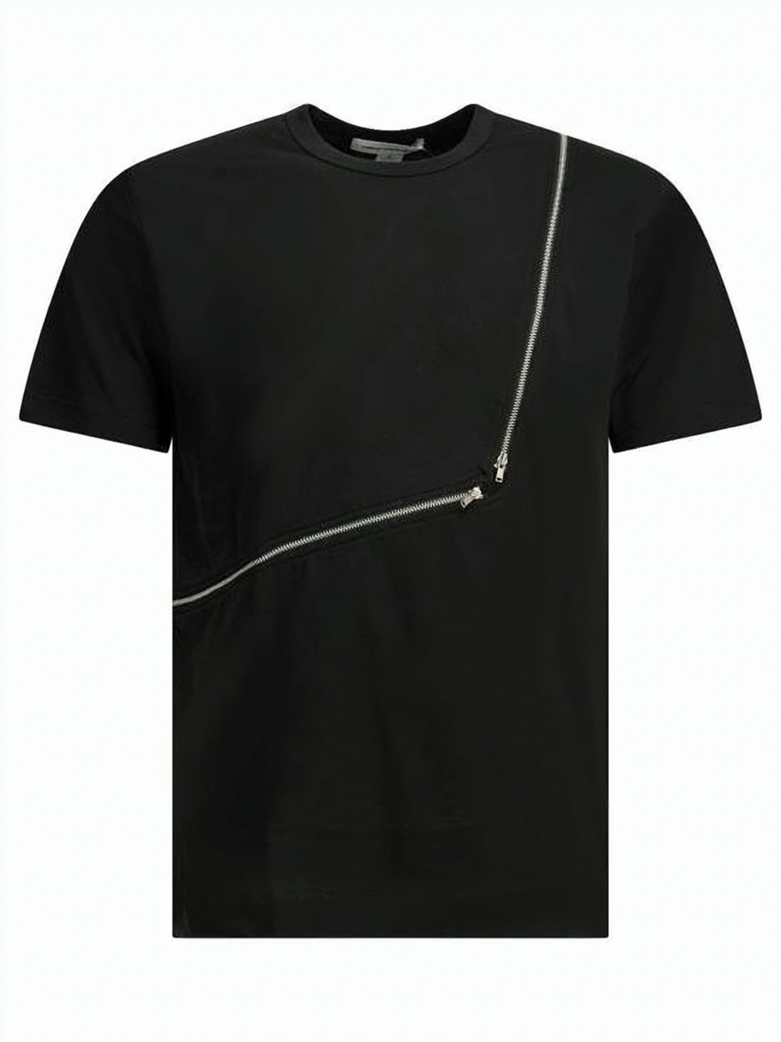 Short-Sleeve T-Shirt with Diagonal Zipper Detail
