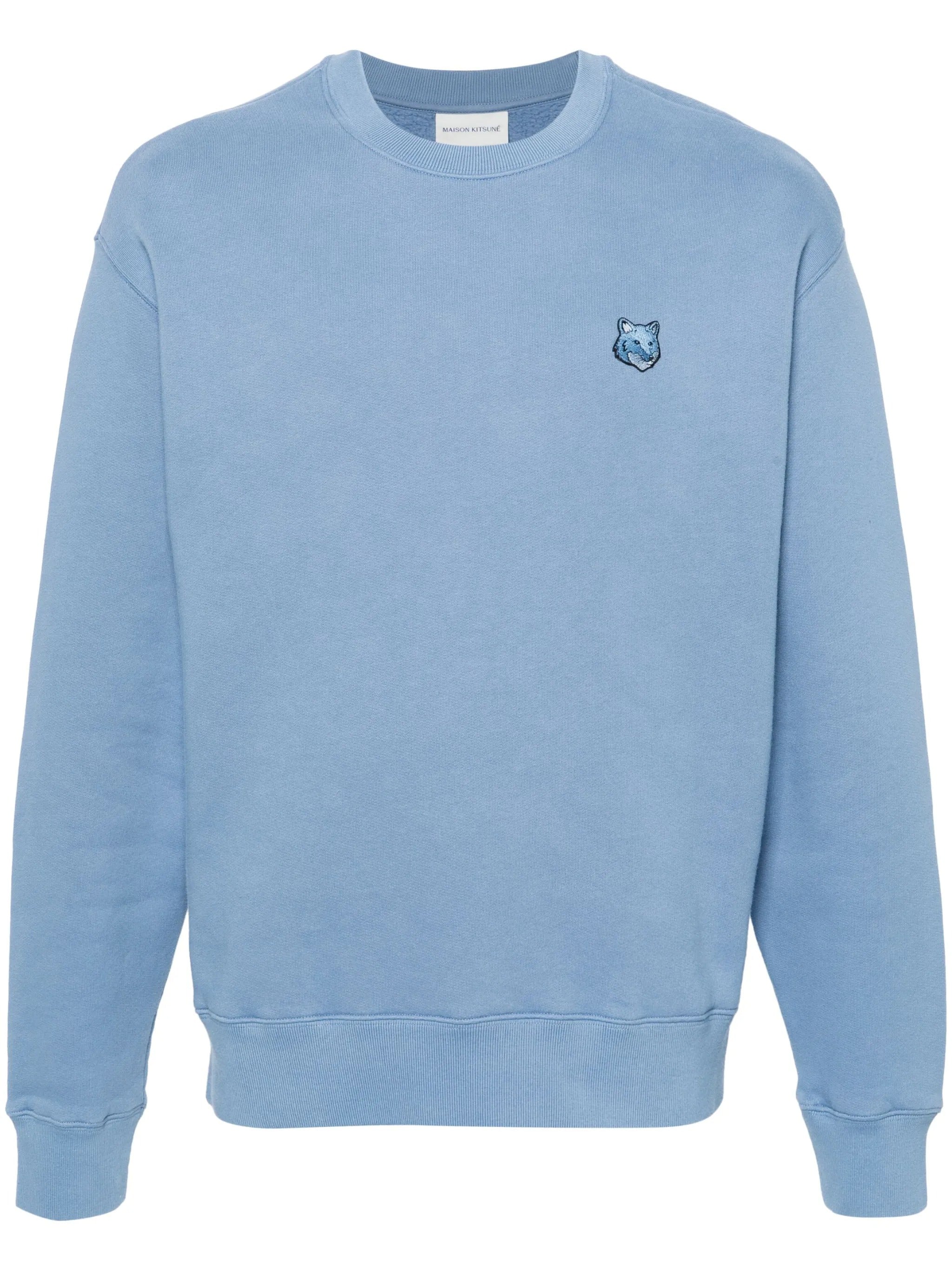 Relaxed Fit Long-Sleeve Crewneck Sweatshirt With Embroidered Fox Emblem