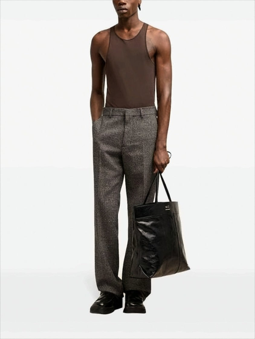 Straight-Leg Textured Wool-Cotton Suit Pants