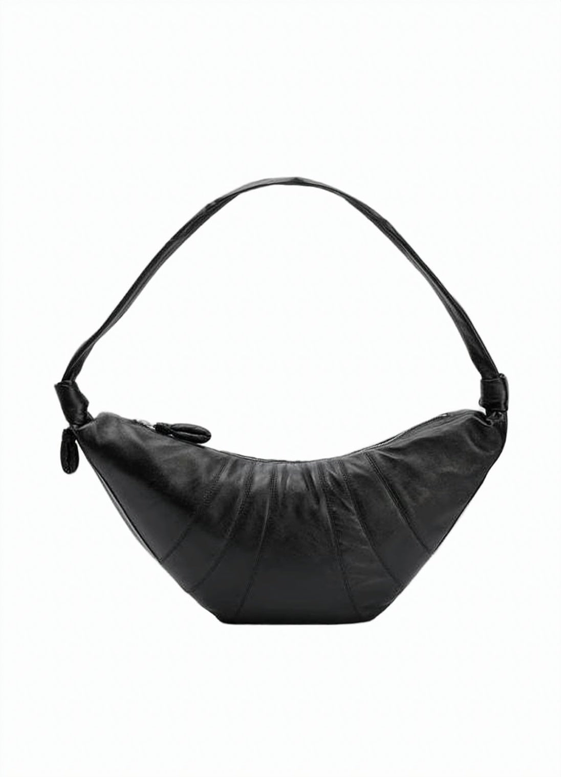 Crescent-Shaped Black Lamb Leather Crossbody Bag