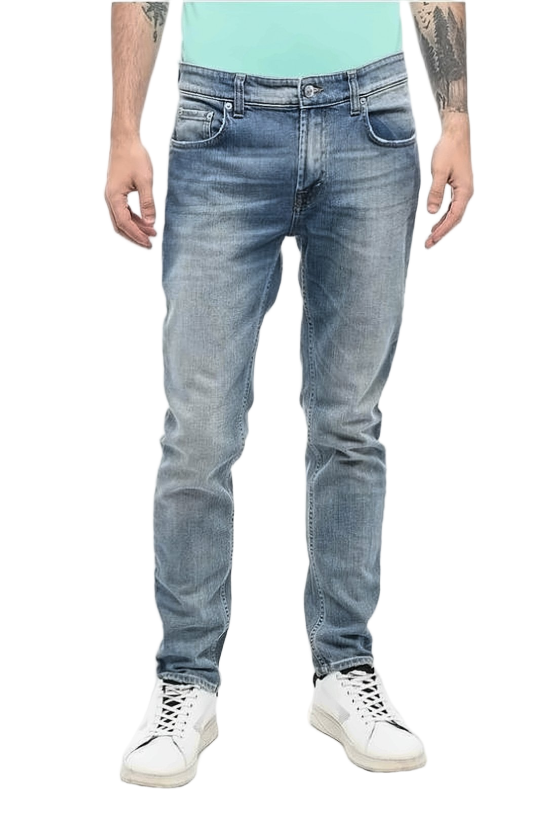 Five-Pocket Slim-Fit Denim Pants With Light Wash