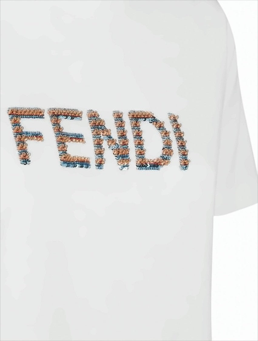 Short-Sleeved Cotton T-Shirt with Sequined Logo