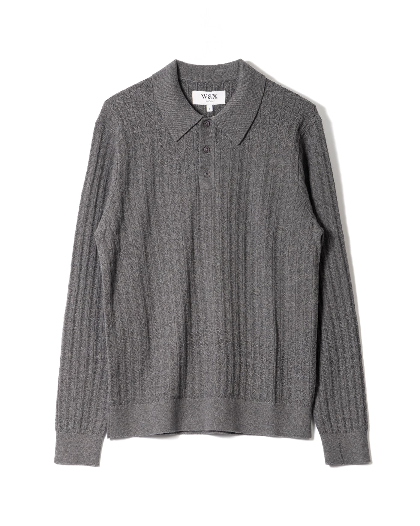 Textured Diamond Stripe Knit Polo in Grey Marl