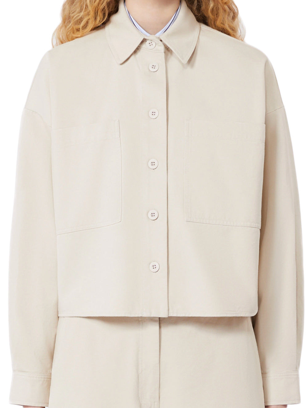 Cropped Jacket with Classic Collar and Asymmetrical Hem