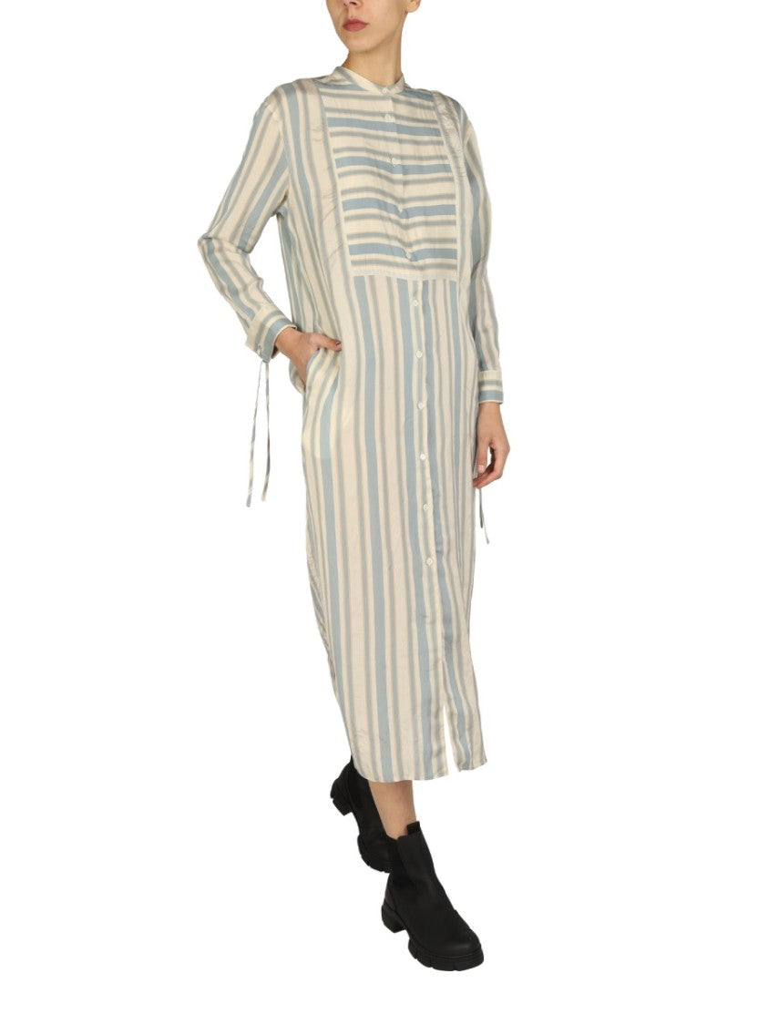 Mandarin Collar Midi Shirt Dress