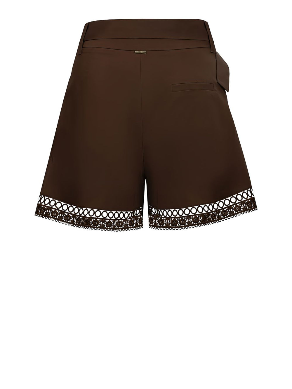 High-Waisted Shorts with Pleated Detailing and Lace Trim
