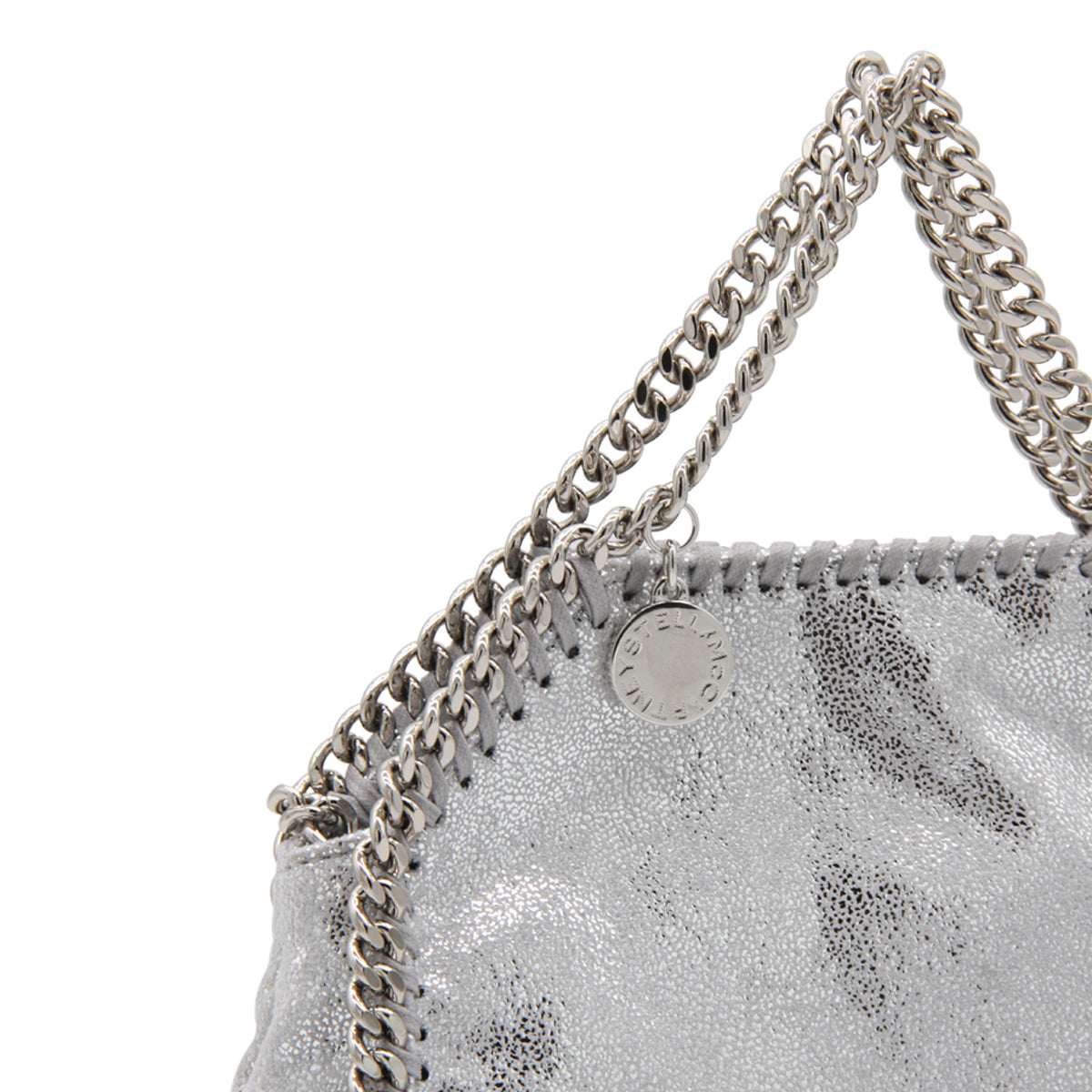 Srebrna metaliczna torebka Falabella Micro Tote ze sztucznej skóry