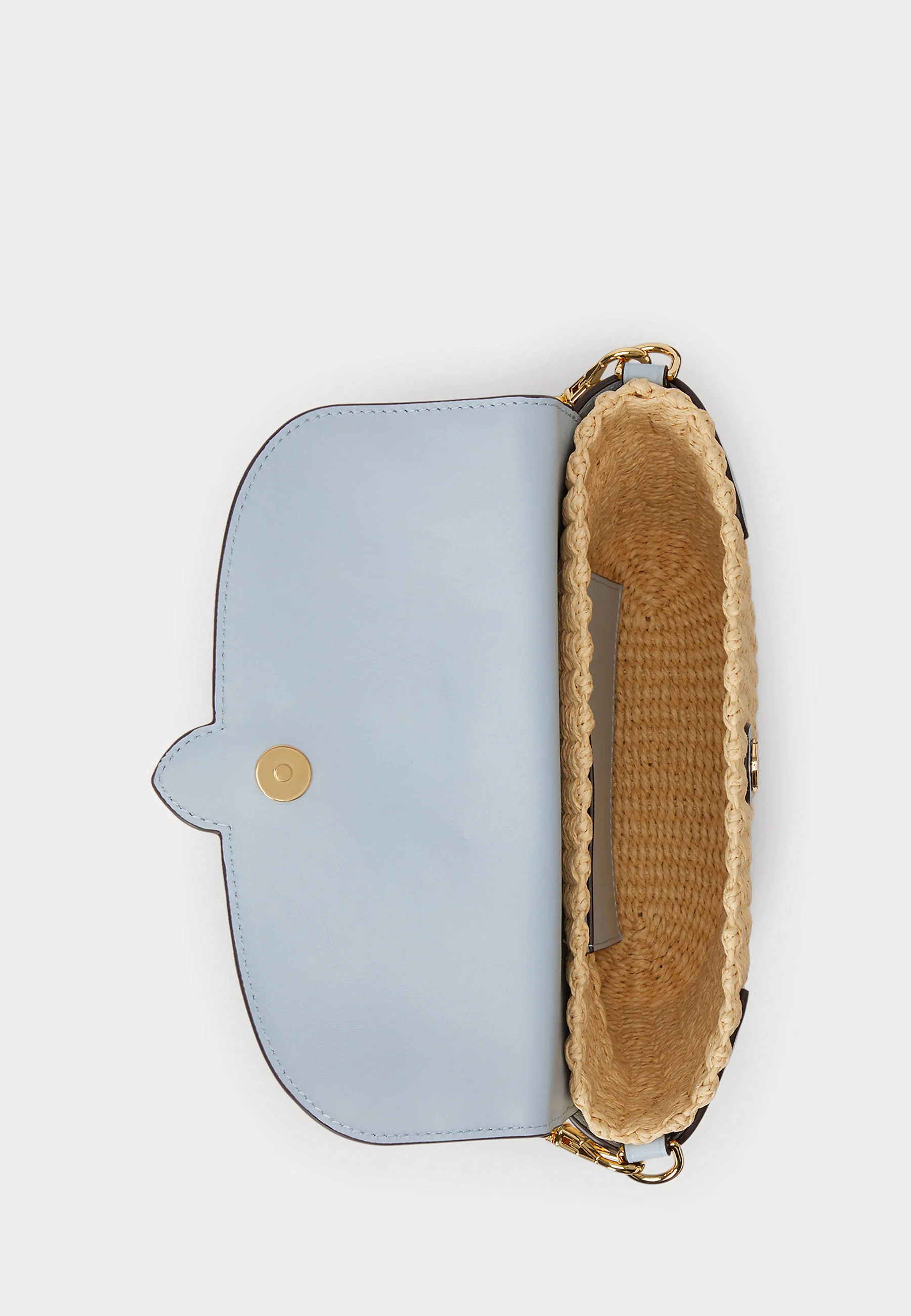 Woven Straw Shoulder Bag with Smooth Flap