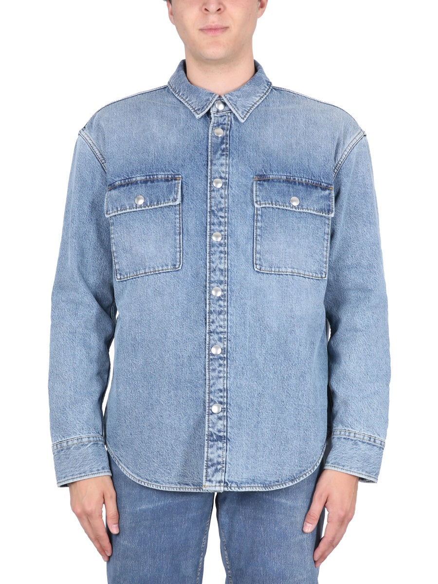 Classic Blue Denim Shirt with Structured Silhouette