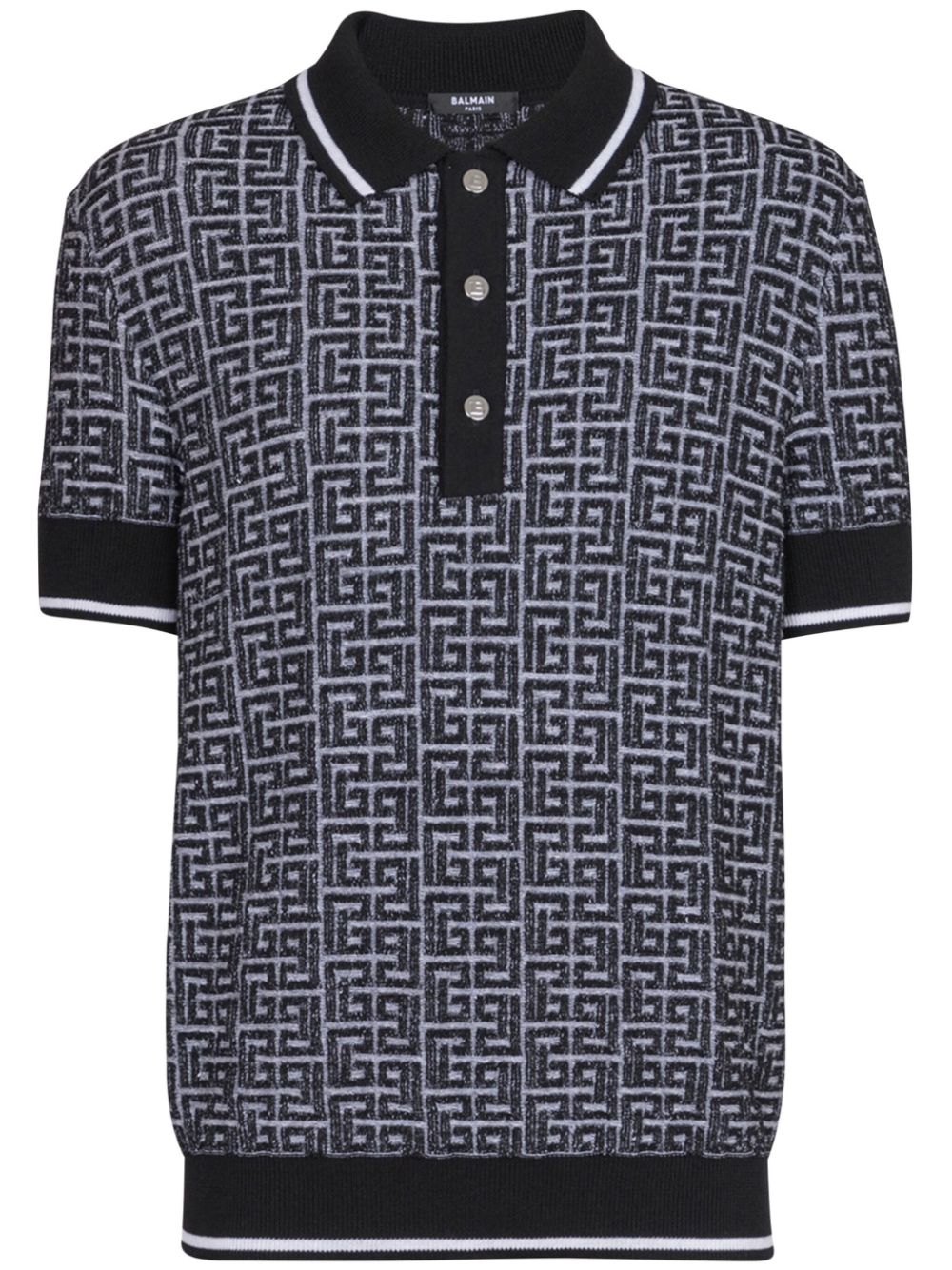 Patterned Jacquard Short-Sleeve Polo Shirt in Merino Wool Blend