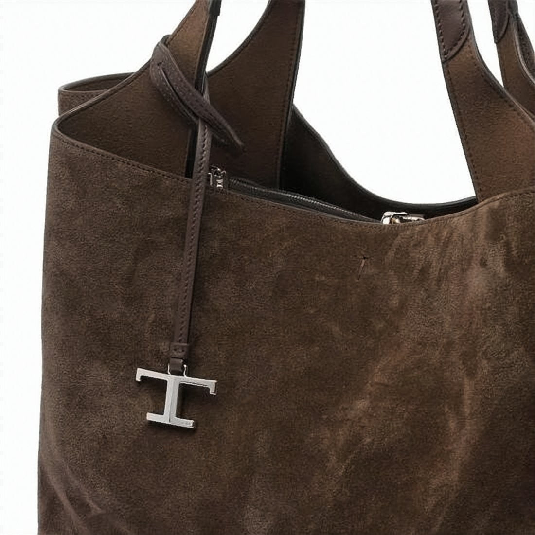 Suede Calf Leather Shoulder Bag With Metallic Detail