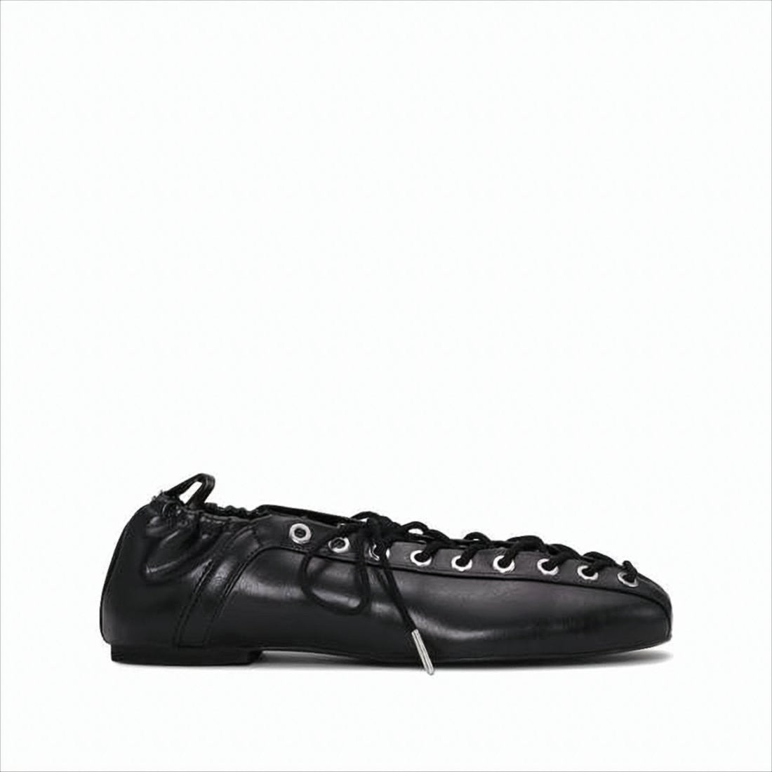 Lace-Up Flat Shoes with Gathered Elasticized Heel
