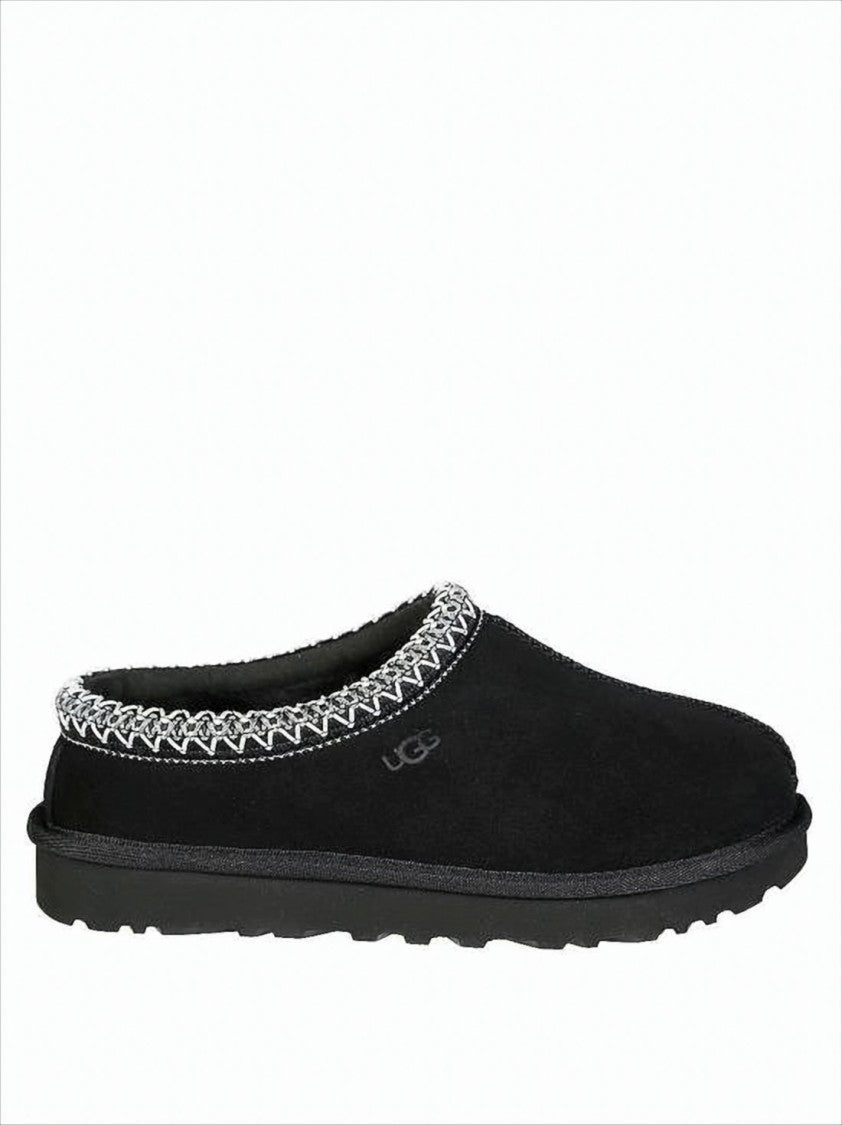Suede Slip-On Mules with Decorative Zigzag Stitch Detail